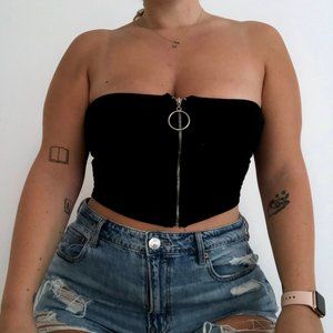 Tilly's, Heart & Hips Tube Top, Black, Ring Zipper